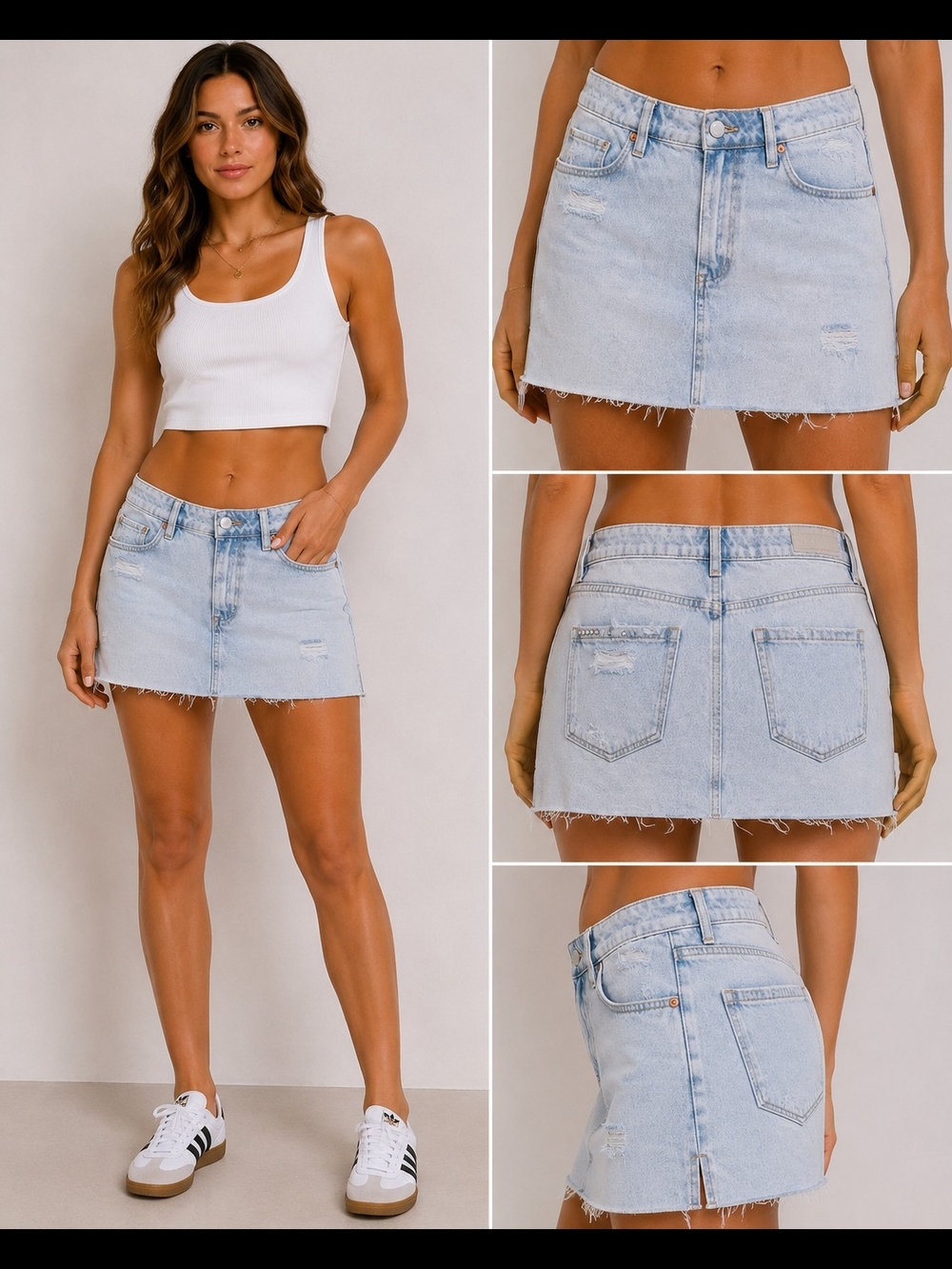 Blank NYC Light Blue Distressed Denim Mini Skirt